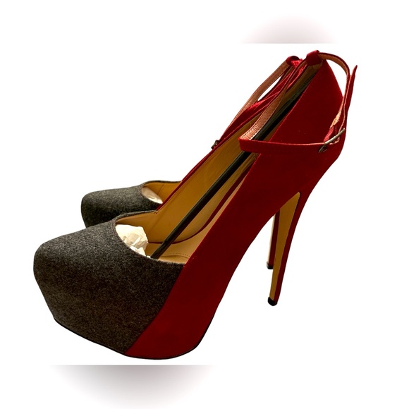 Dk. Red and Gray Platform Heels - Picture 1 of 7
